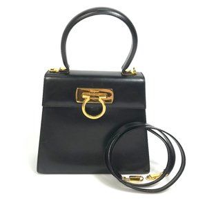 Salvatore Ferragamo Gancini 2-Way Shoulder Bag in Black Leather